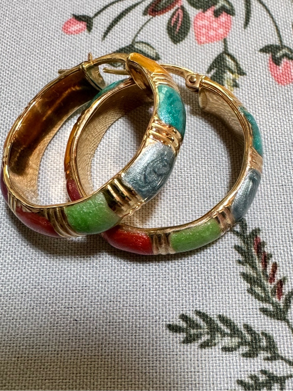 Gold 14K made in Italy Hoop Earrings with Multicolor Enamel Accents